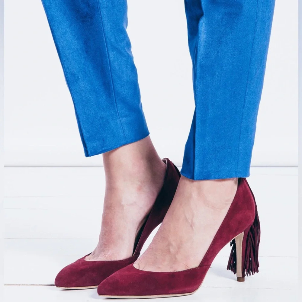 Loeffler Randall women’s suede fringe trim accent d’orsay maroon size 7.5B